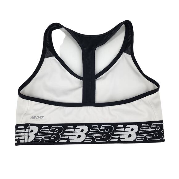 New Balance Black White T-Back Medium Support Athletic Sports Bra Size Medium - Picture 2 of 2